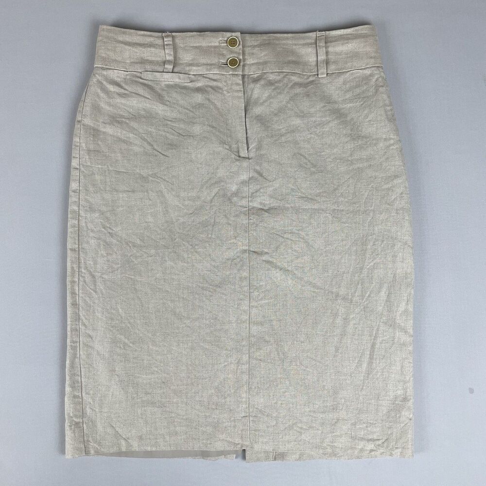 Banana Republic Linen Lined Midi Pencil Skirt Women’s 4 Beige Tan Flax Basic